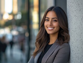 Obraz premium Woman smiling at wall
