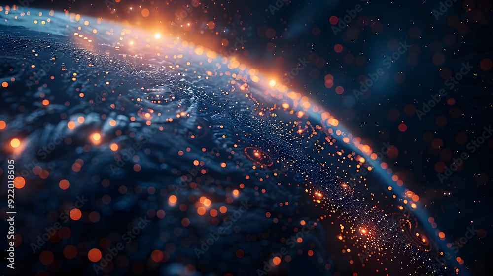 Poster glowing circuit patterns enveloping the planet earth symbolizing global connectivity and technologic