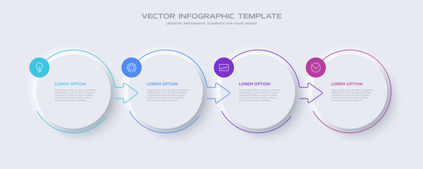 Infographic design template with 4 options or steps and line icons. Useful for process diagram, presentations, banner, flow chart, workflow layout, info graph.	
