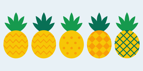 Set of pineapple icons silhouette vector art style illustration
