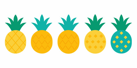 Set of pineapple icons silhouette vector art style illustration
