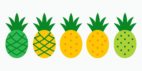 Set of pineapple icons silhouette vector art style illustration
