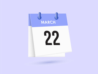 March 22 - calendar and Time planner. Daily Calendar Icon reminder. Vector Illustration.