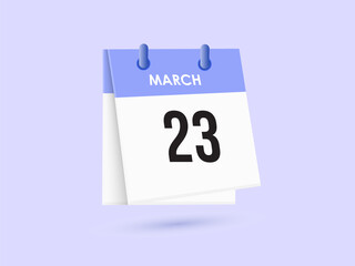March 23 - calendar and Time planner. Daily Calendar Icon reminder. Vector Illustration.