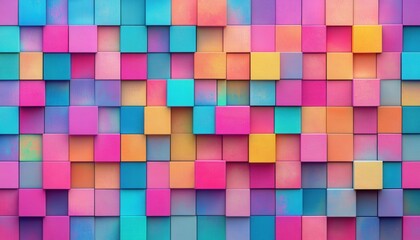 Colorful geometric pattern created with pastel cubes in vibrant hues