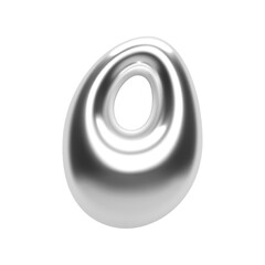 3D chrome number 0 in Y2K bubble style. Shiny silver metallic surface with an inflated liquid form. Isolated numeral zero for retro-futuristic typography, vector render font for modern design projects