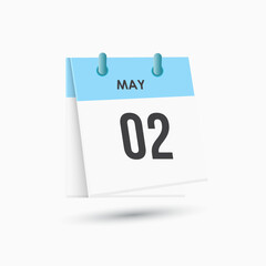 May 2 - calendar and Time planner. Daily Calendar Icon reminder. Vector Illustration.