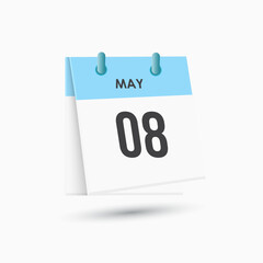 May 8 - calendar and Time planner. Daily Calendar Icon reminder. Vector Illustration.