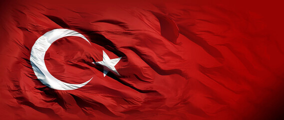 A wide Turkish flag waving 
