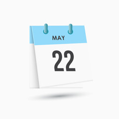 May 22 - calendar and Time planner. Daily Calendar Icon reminder. Vector Illustration.