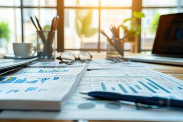 Creative coworkers collaborate in a team meeting, discussing and showcasing results through charts and graphs.