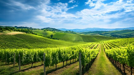 Naklejka premium 12. **Picturesque vineyard in Tuscany with rolling hills and grapevines