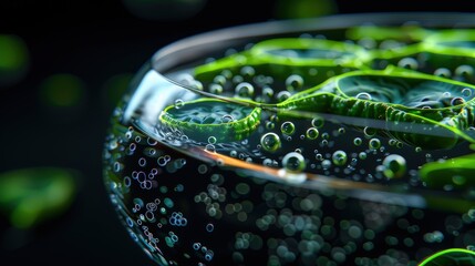 Vivid 3D Model of Chloroplasts in Plant Cell - Calvin Cycle and ATP Synthesis Highlighted on Black Background with Glowing Details