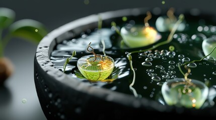 Glowing Chloroplasts Illustration: Calvin Cycle and ATP Synthesis in Plant Cell on Black Background