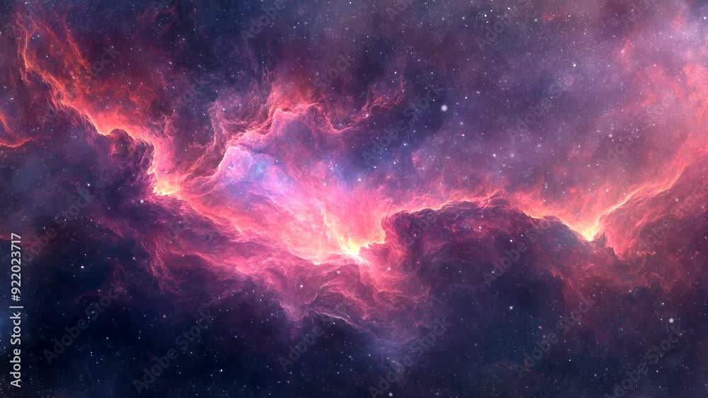 Wall mural bright fiery nebula with golden clouds in deep outer space. celestial creation concept. seamless loo