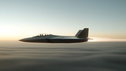 A fighter jet is flying at high speed with a motion blur effect.