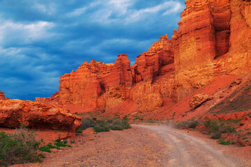 Fototapeta premium View of the Charyn Canyon at sunset. South-Eastern Kazakhstan.
