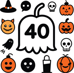 halloween icons set with the number 40