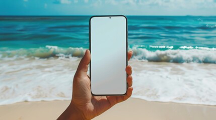 Empty Phone Screen with Beach Backdrop