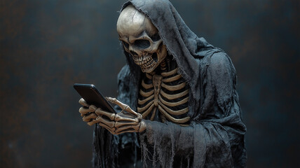 Fototapeta premium Grim Reaper with Halloween Phone
