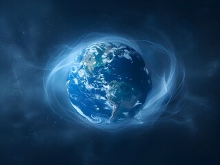 Naklejka premium Earth Encased in Protective Energy Field Symbolizing Efforts to Shield the Planet