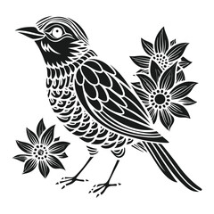 Bird Coloring Page Flowers Line Art Design