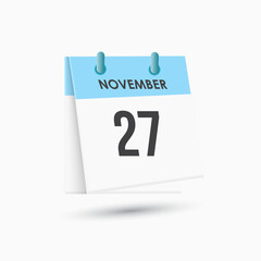 November 27 - calendar and Time planner. Daily Calendar Icon reminder. Vector Illustration.