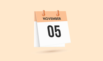 November 5 - calendar and Time planner. Daily Calendar Icon reminder. Vector Illustration.