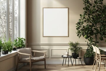 Minimalist Kitchen interior with Poster Mockup created with Generative AI