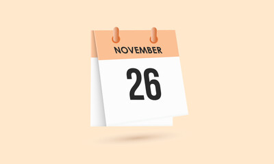 November 26 - calendar and Time planner. Daily Calendar Icon reminder. Vector Illustration.
