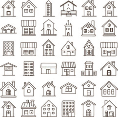 set of house icons in outline style