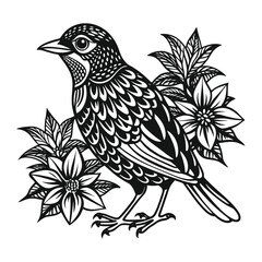 Bird Coloring Page Flowers Line Art Design