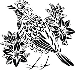 Bird Coloring Page Flowers Line Art Design