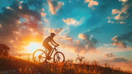 A cyclist rides against a vibrant sunset, showcasing the beauty of outdoor leisure activities.