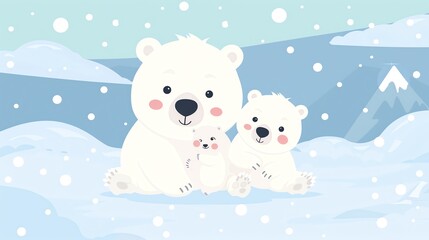 Fototapeta premium Create a illustration of a Polar Bear on an Iceberg A polar bear on a melting icebergin a kawaii style, simplified to feature fewer elements for a cleaner look, Use a color palette that is ap