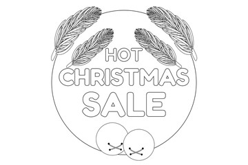 Festive Christmas sale coloring page featuring holiday elements like pine branches and bells. Perfect for holiday-themed projects.