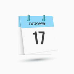 October 17 - calendar and Time planner. Daily Calendar Icon reminder. Vector Illustration.