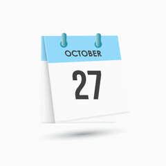 October 27 - calendar and Time planner. Daily Calendar Icon reminder. Vector Illustration.