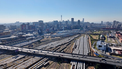Johannesburg Skyline At Johannesburg In Gauteng South Africa. Downtown Cityscape. Business District Background. Johannesburg At Gauteng South Africa. High Rise Buildings. City Landmark.