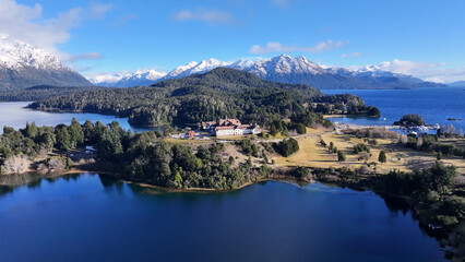 Bariloche Skyline At San Carlos De Bariloche In Rio Negro Argentina. Snowy Mountains. Chico Circuit. Travel Background. Bariloche Skyline At San Carlos De Bariloche In Rio Negro Argentina.