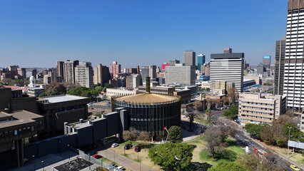 Fototapeta premium Johannesburg Skyline At Johannesburg In Gauteng South Africa. High Rise Buildings Landscape. Megacity Background. Johannesburg At Gauteng South Africa. Downtown City. Urban Outdoor.