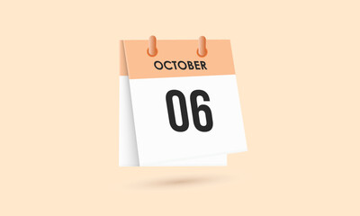 October 6 - calendar and Time planner. Daily Calendar Icon reminder. Vector Illustration.