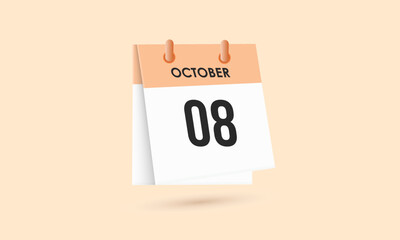 October 8 - calendar and Time planner. Daily Calendar Icon reminder. Vector Illustration.