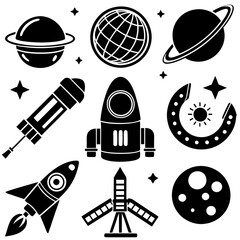 Science Icons set silhouette vector art illustration