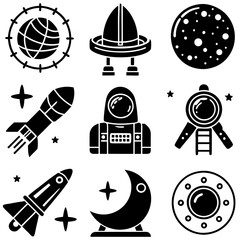 Science Icons set silhouette vector art illustration