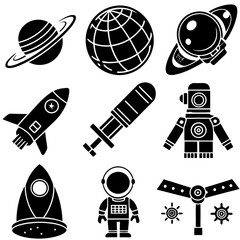 Science Icons set silhouette vector art illustration