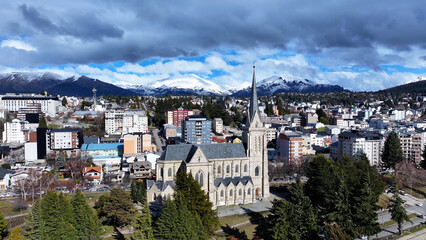 Obraz premium Church Of Bariloche At San Carlos De Bariloche In Rio Negro Argentina. Medieval Church. Downtown City. Stunning Cityscape. Church Of Bariloche At San Carlos De Bariloche In Rio Negro Argentina.
