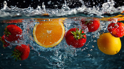 Fresh fruit falling into water
