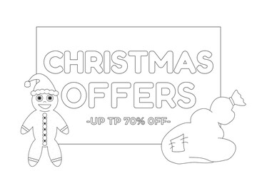 Festive Christmas coloring page featuring a cheerful gingerbread man and a gift sack. Perfect for holiday-themed creative activities.