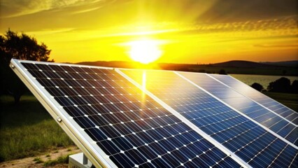 Solar panel with blue sky and sunset concept clean energy electric alternative power in nature
